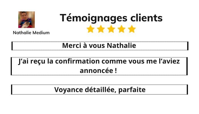 Témoignages de clients satisfaits voyance par mail de Nathalie medium